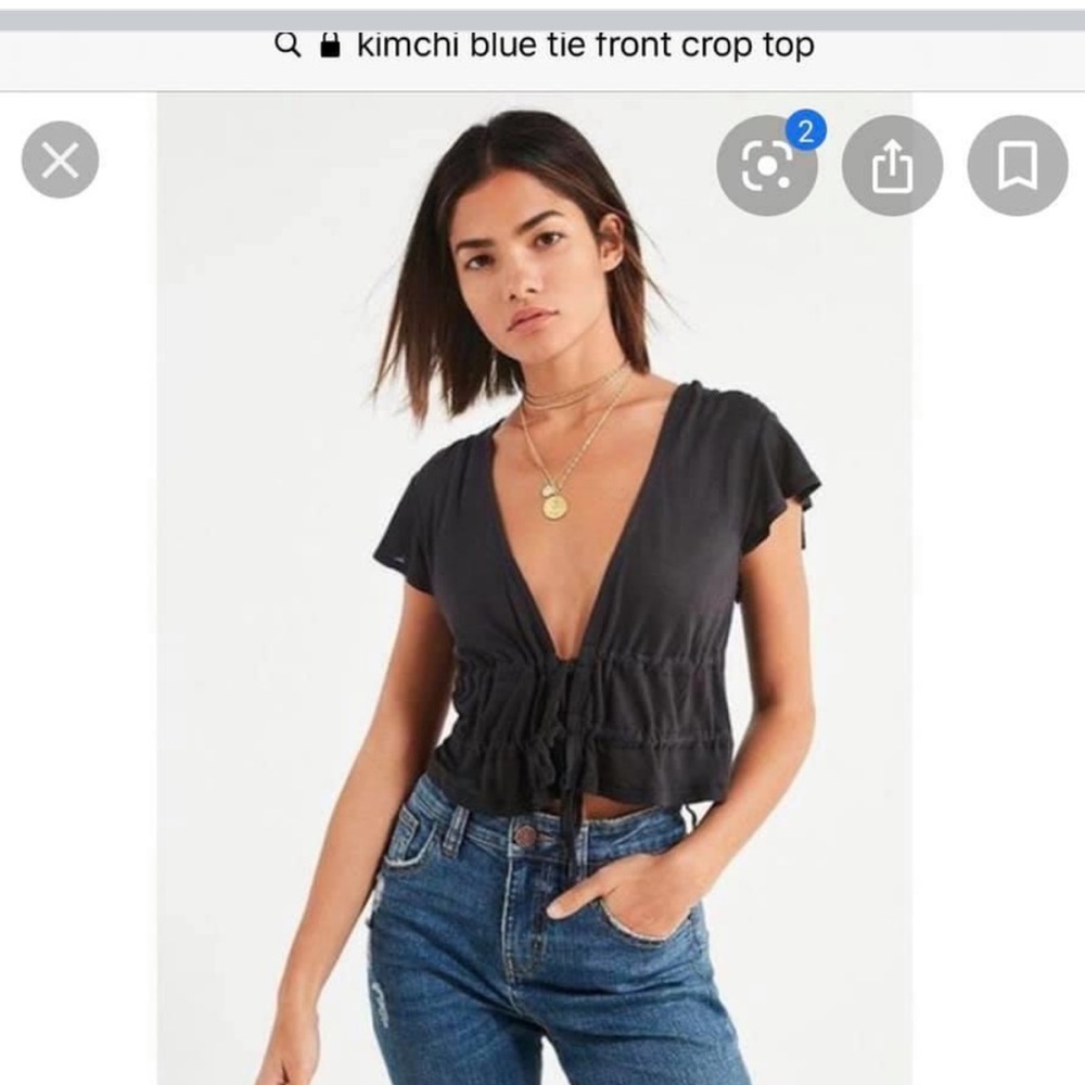 URBAN OUTFITTERS KIMCHI BLUE TIE FRONT CROP TOP